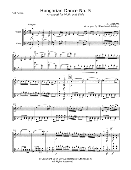 Brahms, J. - Hungarian Dance No. 5 for Violin and Viola (arr. Linda M. Scott)