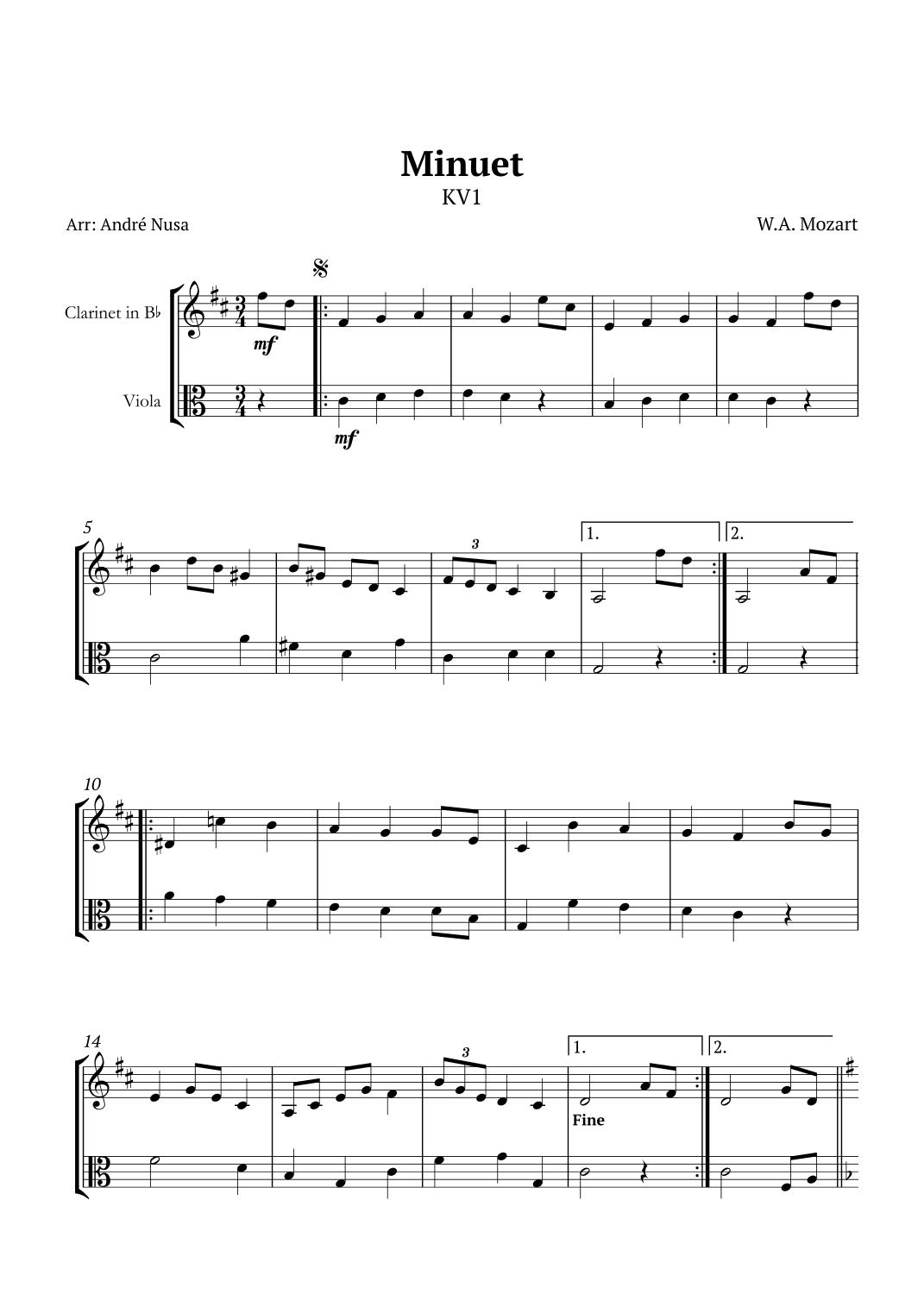 Minuet KV1 (arr. André Nusa)