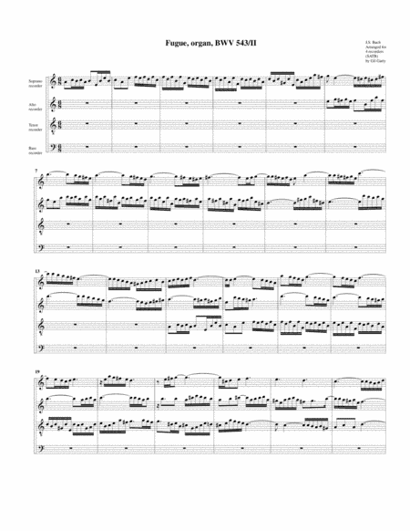 Fugue for organ, BWV 543/II (Arrangement for 4 recorders) (arr. Gil Garty)