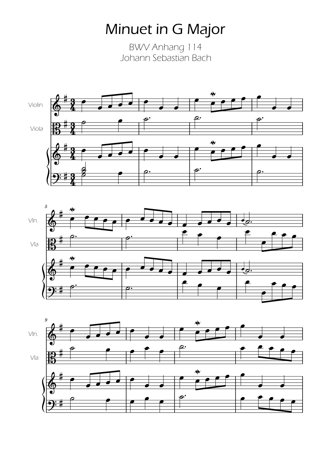 Minuet in G major BWV Anh. 114 - Bach - Violin and Viola w/ Piano (arr. Ygor Nunes)