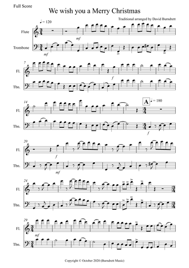 We Wish You a Merry Christmas for Flute and Trombone Duet (arr. David Burndrett)