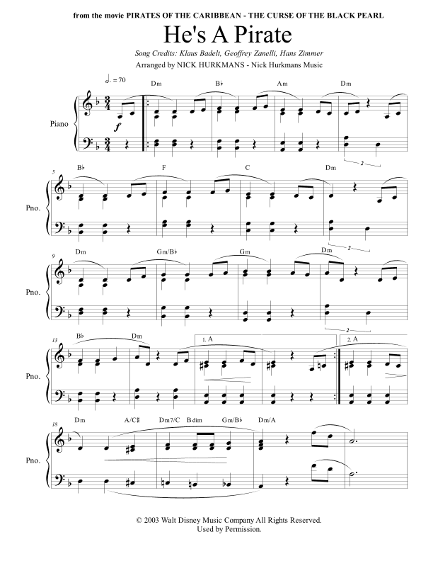 He's A Pirate (arr. Nick Hurkmans)