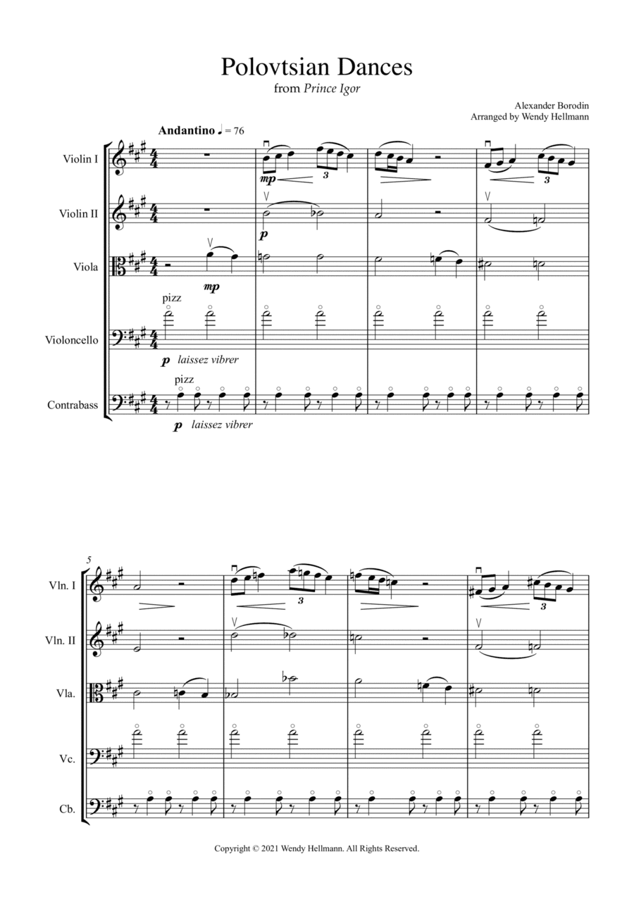 Polovtsian Dances (for String Orchestra/Quintet) (arr. Wendy Hellmann)