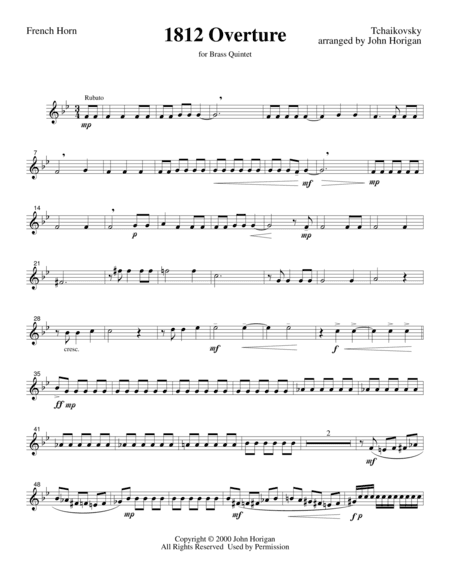 1812 Overture French Horn in F (for brass quintet) (arr. John R Horigan)
