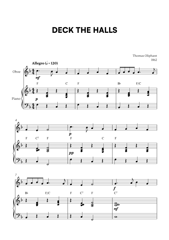 Deck the Halls (for Oboe and Piano) (arr. Cadenza Editions)