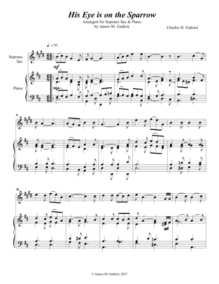Gabriel: His Eye Is On The Sparrow for Soprano Sax & Piano (arr. James M. Guthrie, ASCAP)