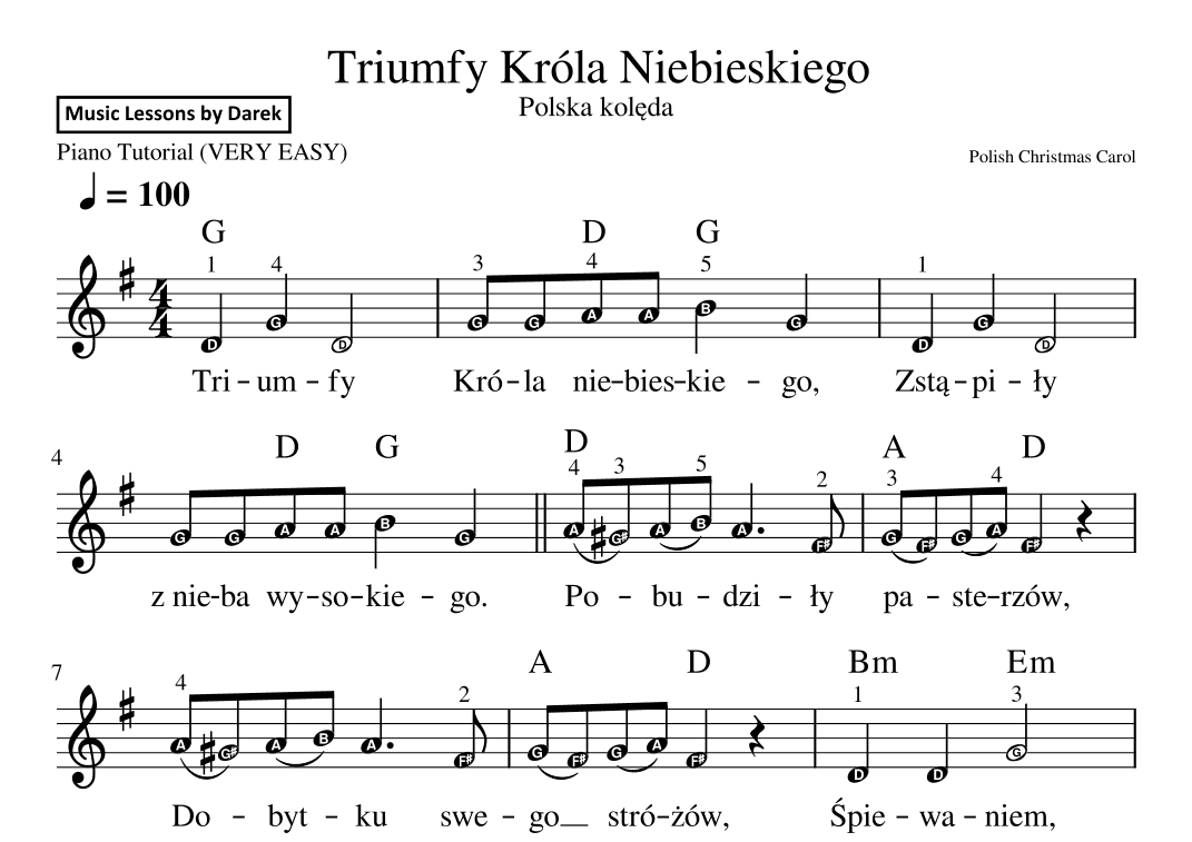 Triumfy Króla Niebieskiego (Polish Christmas Carol) [VERY EASY PIANO] (arr. Darek)