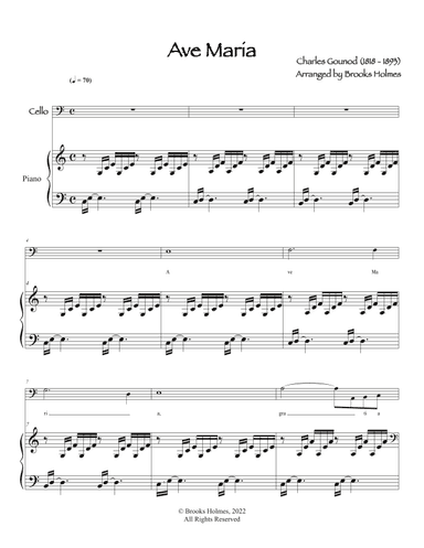 Ave Maria (Bach/Gounod) in C for Cello & Piano (arr. Brooks Holmes)