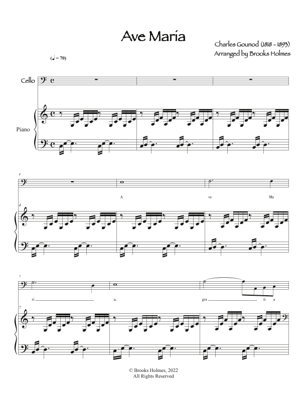 Ave Maria (Bach/Gounod) in C for Cello & Piano (arr. Brooks Holmes)