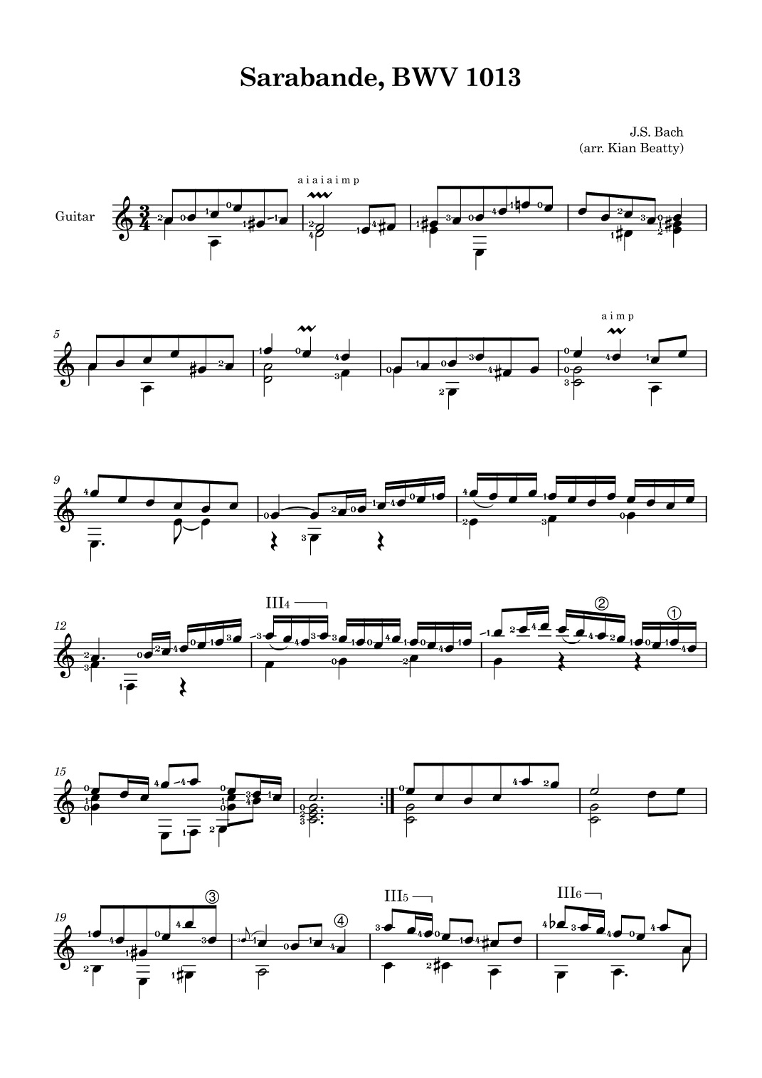 Sarabande, BWV 1013 - Classical Guitar (arr. Kian Beatty)
