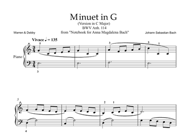 Minuet In G (Version in C Major) Easy (arr. Warren & Debby)