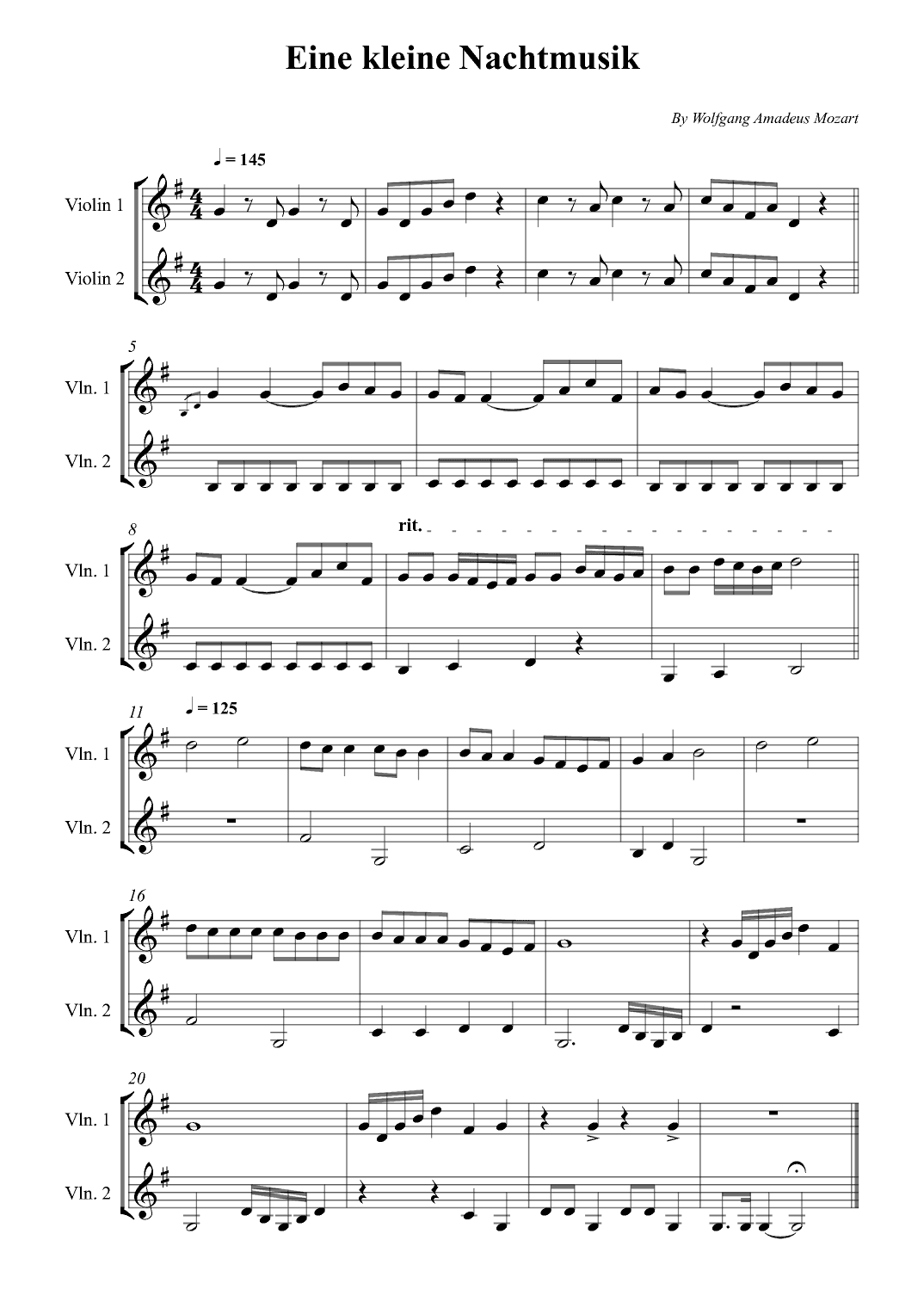 Eine kleine Nachtmusik (Easy) (arr. Wesley S. SIlva)