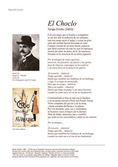 El choclo - lead sheet with guitar chords and lyrics (arr. Klas Krantz)
