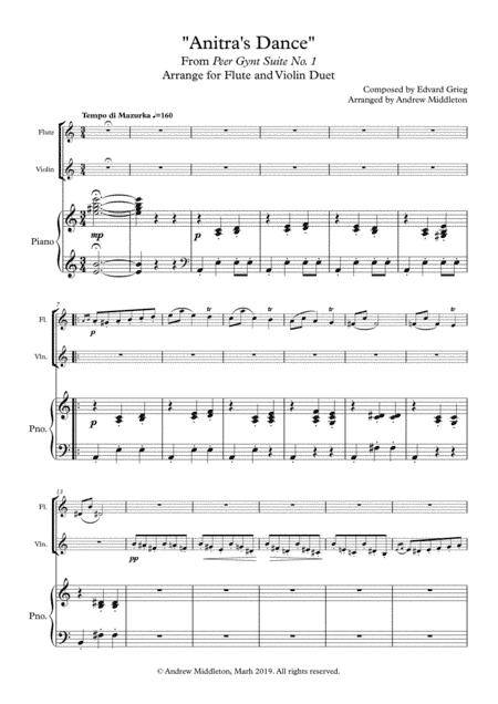 "Anitra's Dance" arranged for Flute and Violin Duet (arr. Andrew Middleton)