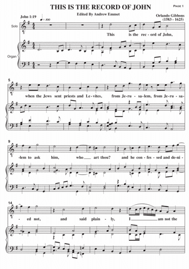 This Is The Record Of John (arr. Edited by Andrew Emmet)