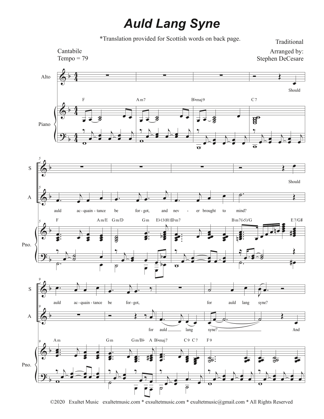 Auld Lang Syne (2-part choir - (SA) (arr. Stephen DeCesare)