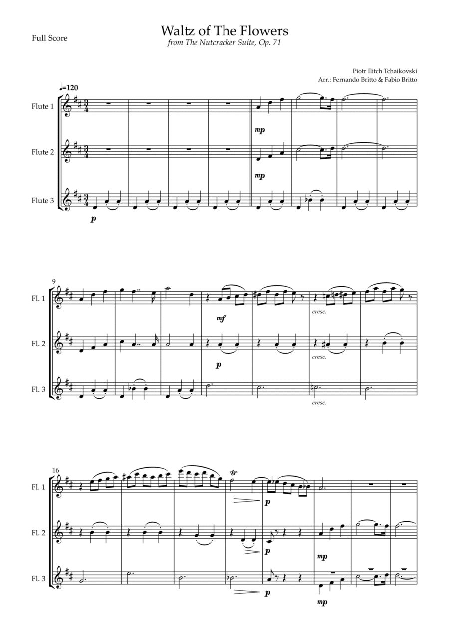 Waltz of The Flowers - from Nutcracker (P. I. Tchaikovsky) for Flute Trio (arr. Fernando Britto, Fabio Britto)