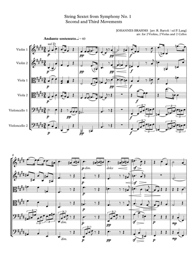 Brahms: Symphony No. 1 op. 68 2nd and 3rd movements arr. for string sextet (score and parts) (arr. Russ Bartoli)