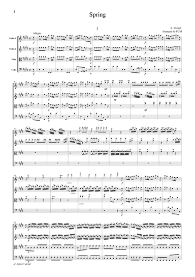Vivaldi  Spring from the Four Seasons, all mvts., for string quartet, CV101 (arr. FCMUSIC)