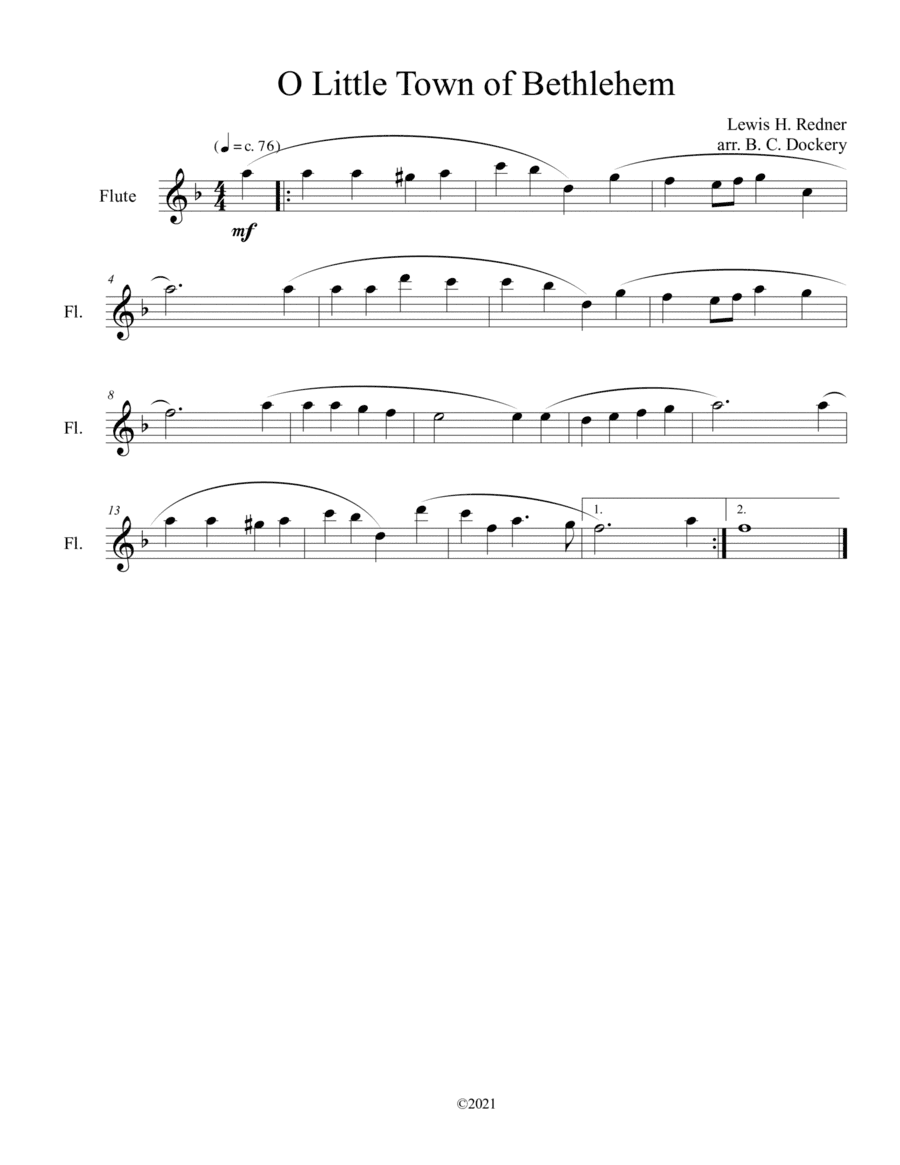 O Little Town of Bethlehem (Flute Solo) (arr. B. C. Dockery)