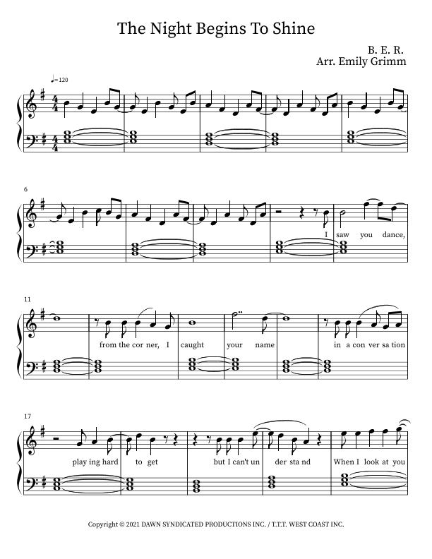The Night Begins To Shine (arr. Emily Elizabeth Grimm)