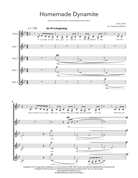 Homemade Dynamite (arr. Katherine Bodor)
