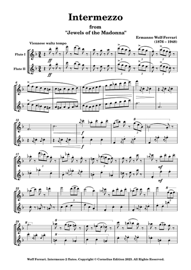 Ermanno Wolf-Ferrari Intermezzo from Act 3 of "The Jewels of the Madonna" Two Flutes Woodwind Duet. (arr. Glenn Martin)