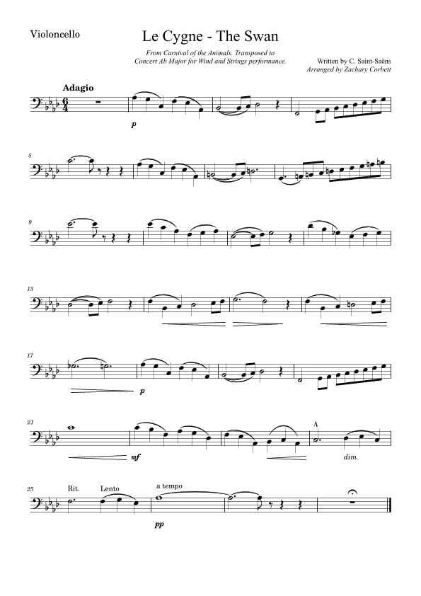 The Swan - Le Cygne (arr. Zachary Corbett)