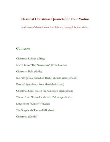 Classical Christmas Quartets (4 Violins) (arr. Emily Gray)