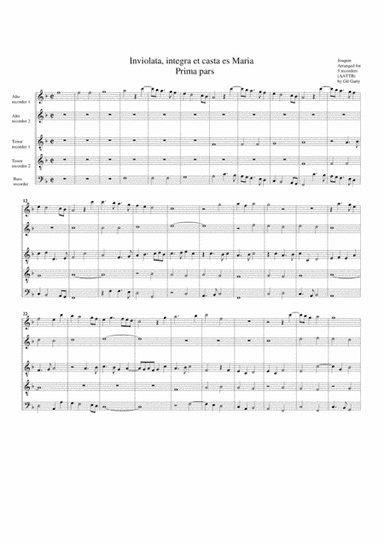 Inviolata, integra et casta es Maria (arrangement for 5 recorders) (arr. Gil Garty)