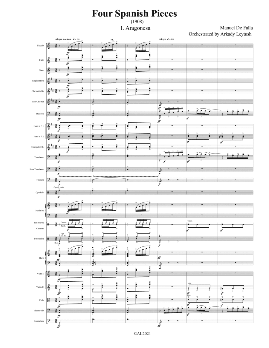 Manuel De Falla - The Four Spanish Pieces, Orchestrated by Arkady Leytush, Full Version