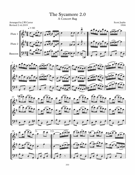 The Sycamore, A Concert Rag (1904), by Scott Joplin, arranged for 2 Flutes & Bassoon (arr. J.W. Carter)