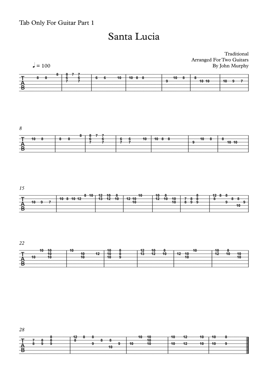 Santa Lucia For Guitar Duo Tab Only For Guitar Part 1 (arr. John Murphy)