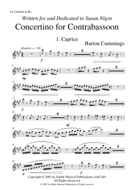 Barton Cummings: Concertino for contrabassoon and concert band, 1st Bb clarinet part