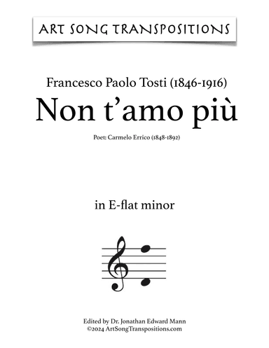 TOSTI: Non t'amo più (transposed to E-flat minor) (arr. ArtSongTranspositions.com)