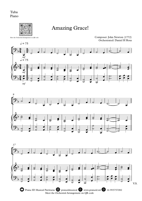 Amazing Grace How Sweet the sound - Easy Tuba and Piano (arr. Daniel H Rosa)