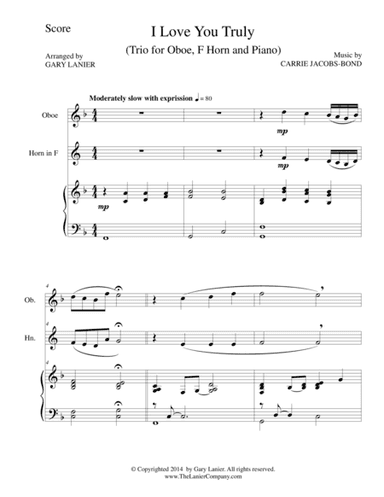 I LOVE YOU TRULY (Trio – Oboe, F Horn, and Piano with Score and Parts) (arr. Gary Lanier)