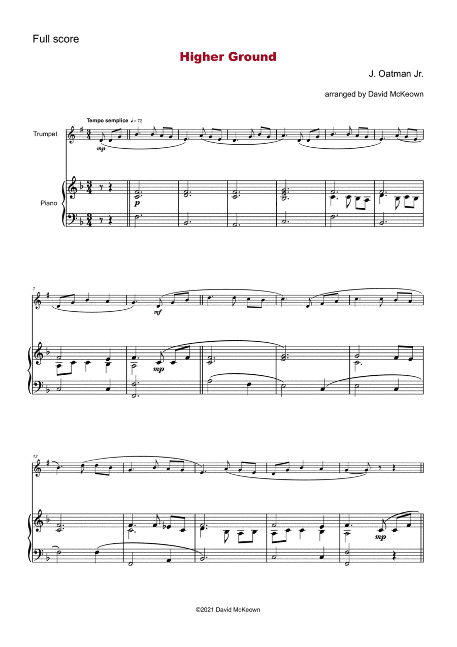 Higher Ground, Gospel Hymn for Trumpet and Piano (arr. David McKeown)