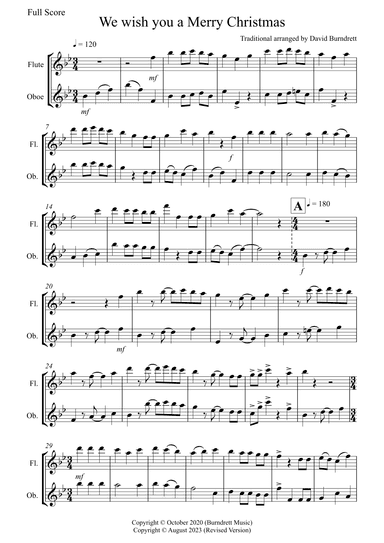 We Wish You a Merry Christmas for Flute and Oboe Duet (arr. David Burndrett)