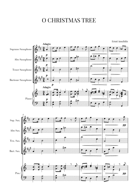 O Christmas Tree for Sax Quartet and Piano (arr. Cadenza Editions)