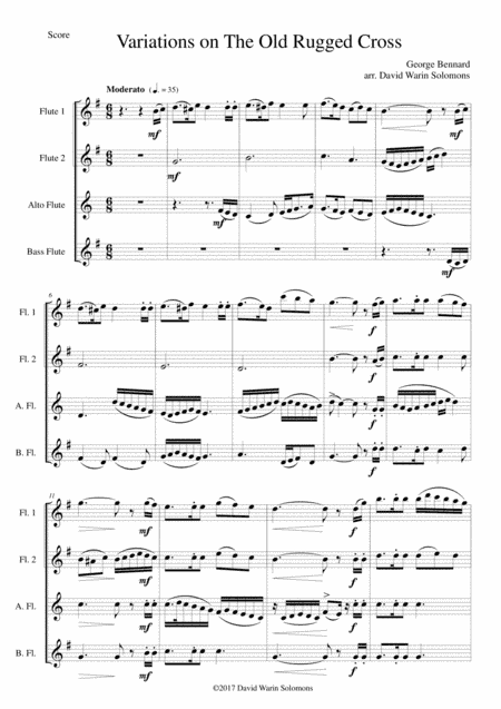 Variations on The Old Rugged Cross for Flute quartet (2 C flutes, alto flute, bass flute) (arr. David Warin Solomons)