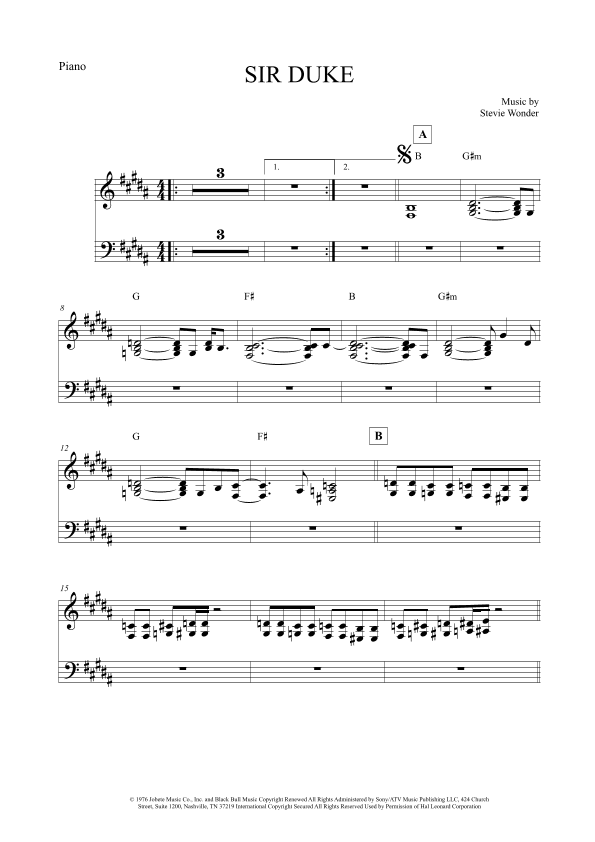 Sir Duke (arr. The Sheet Music Library)