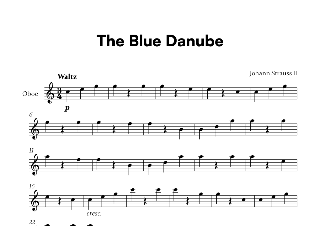 Johann Strauss II - The Blue Danube for Oboe Solo (arr. Cadenza Editions)