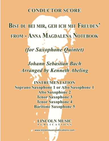 Bist du bei mir, geh ich mit Freuden' (for Saxophone Quintet SATTB) (arr. Kenneth Abeling)