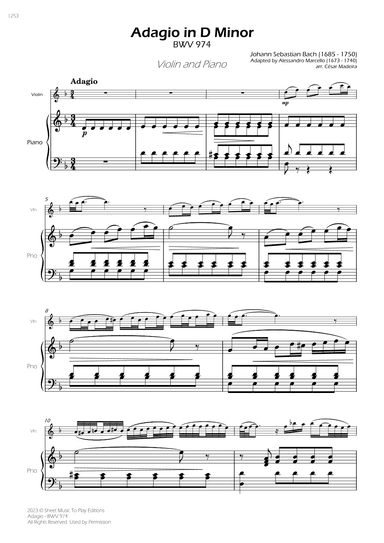 Adagio (BWV 974) - Violin and Piano (Full Score) (arr. César Madeira)
