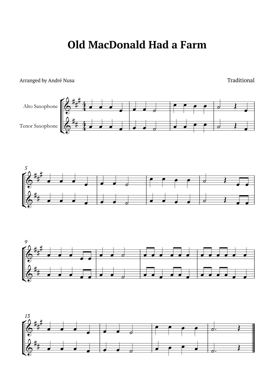Old MacDonald Had a Farm (arr. André Nusa)