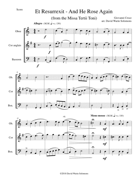 Et Resurrexit (and He rose again) for double-reed trio (oboe, cor anglais, bassoon) (arr. David Warin Solomons)