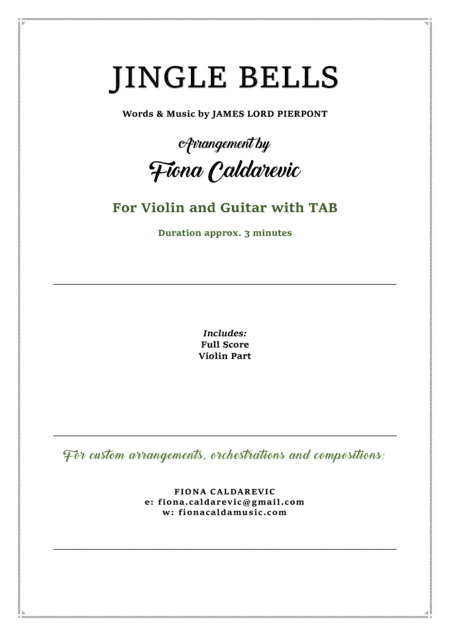 Jingle Bells - jazzy version for violin and fingerstyle guitar with TAB (arr. Fiona Caldarevic)