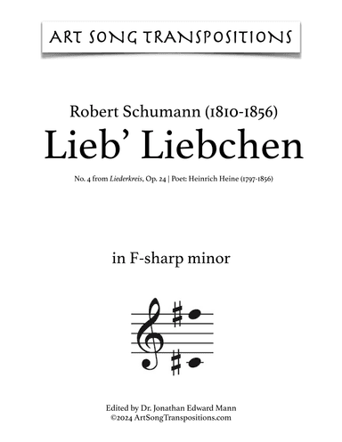 SCHUMANN: Lieb’ Liebchen, Op. 24 no. 4 (transposed to D minor) (arr. ArtSongTranspositions.com)