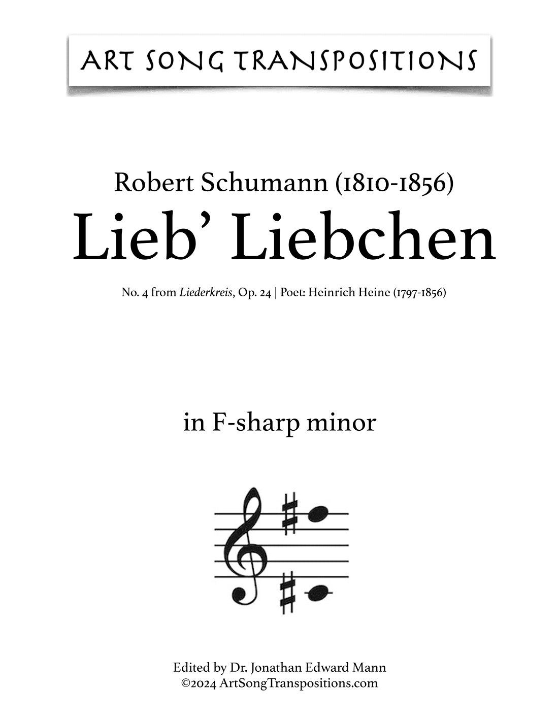 SCHUMANN: Lieb’ Liebchen, Op. 24 no. 4 (transposed to D minor) (arr. ArtSongTranspositions.com)